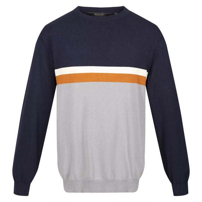 Navy-Storm Grey - Front - Regatta Mens Kaelen Colour Block Knitted Sweater