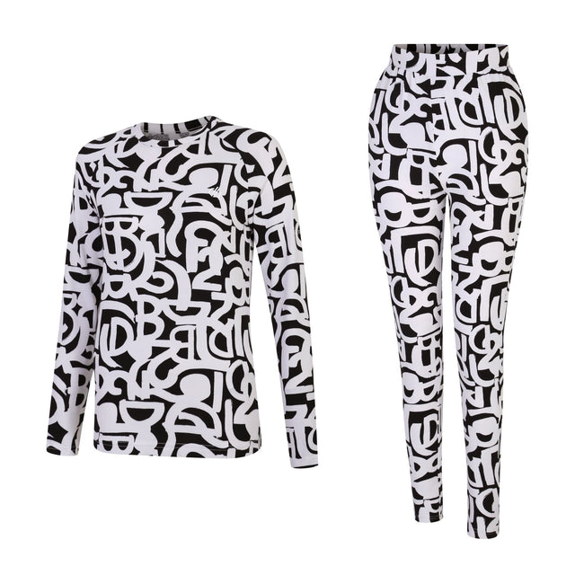Black-White - Front - Dare 2B Womens-Ladies Exchange III Graffiti Base Layer Set