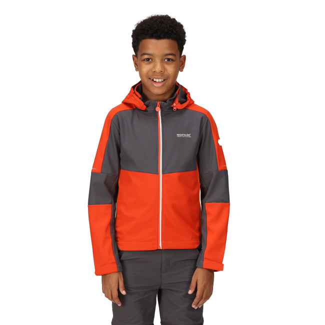 Rusty Orange-Slate Grey - Pack Shot - Regatta Childrens-Kids Acidity VI Lightweight Soft Shell Jacket
