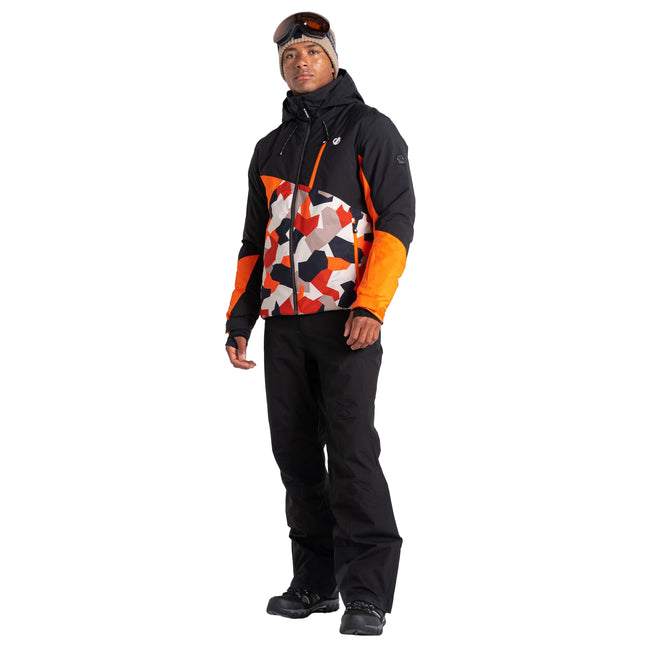 Black-Puffins Orange - Close up - Dare 2B Mens Baseplate Geometric Ski Jacket