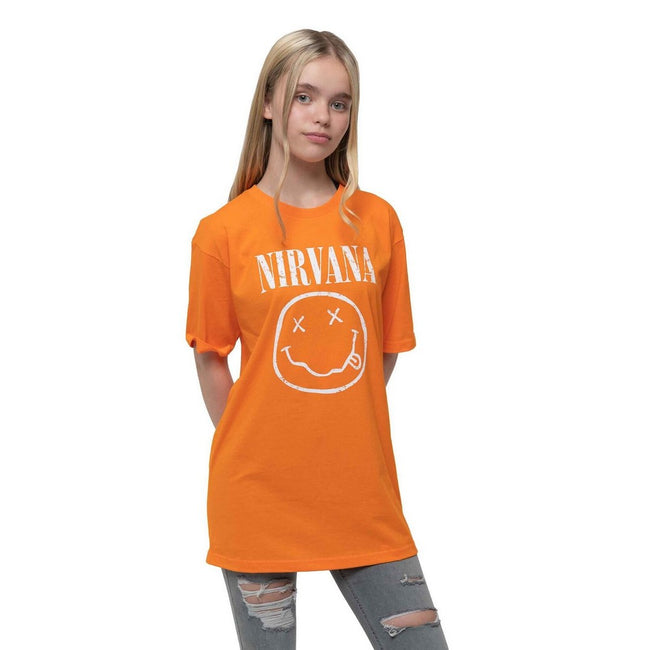 Orange - Side - Nirvana Childrens-Kids Smiley T-Shirt