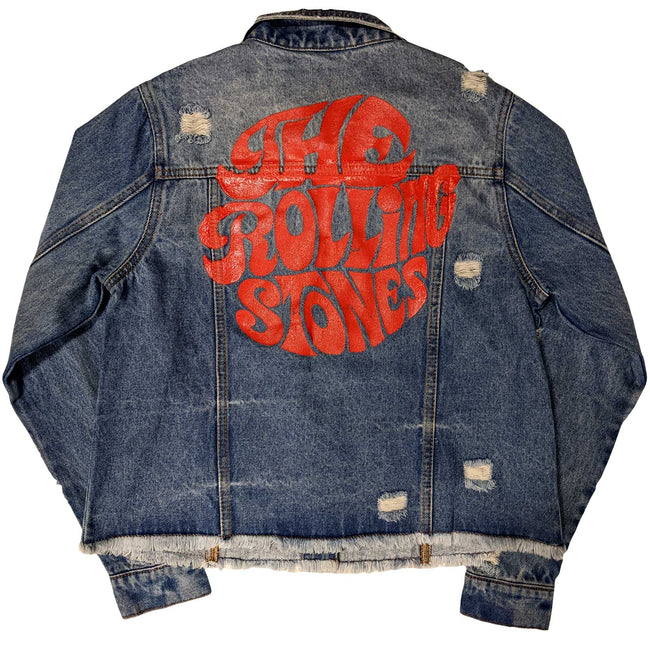 Light Denim Blue - Back - The Rolling Stones Womens-Ladies Script Denim Jacket