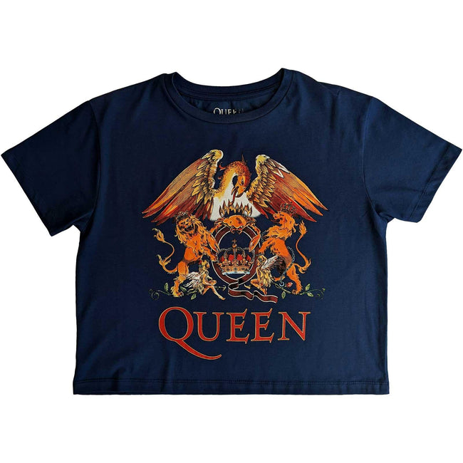Denim Blue - Front - Queen Womens-Ladies Classic Crest Crop Top