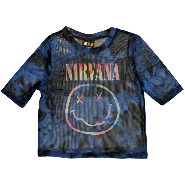 Blue-Black - Front - Nirvana Womens-Ladies Logo Mesh Crop Top