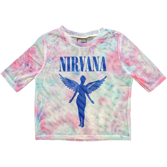 White-Pink-Blue - Front - Nirvana Womens-Ladies Angelic Mono Mesh Crop Top