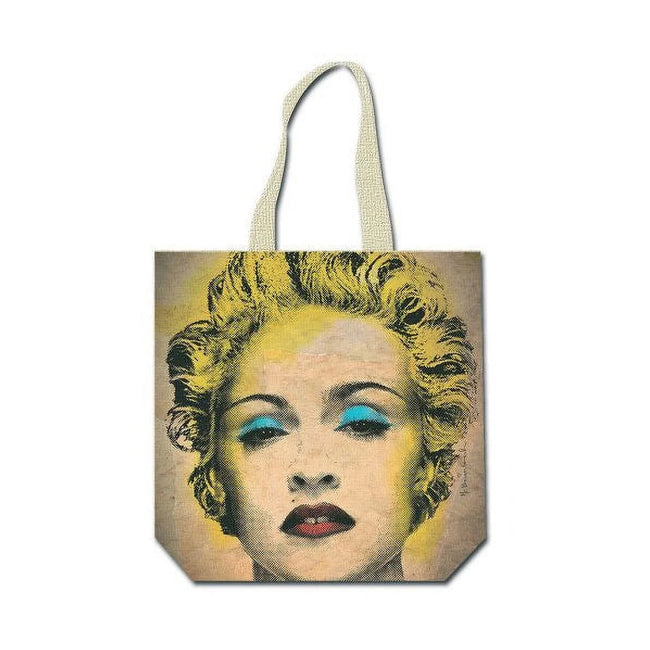 Sand-Yellow-Pink - Front - Madonna Celebration Back Print Cotton Tote Bag