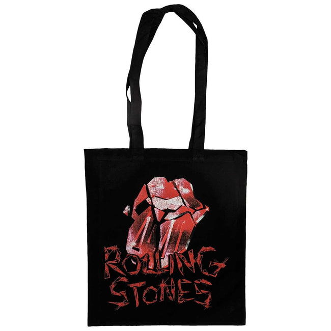Black-Red - Front - The Rolling Stones Hackney Diamonds Crackle Effect Logo Tote Bag