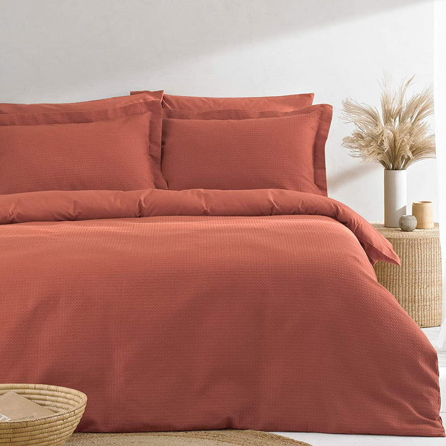 Red - Back - Linen Yard Waffle Duvet Set