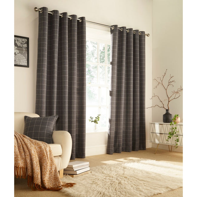 Gray - Front - Furn Ellis Ringtop Eyelet Curtains