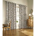 Charcoal-Gold - Front - Furn Reno Ringtop Geometric Eyelet Curtains