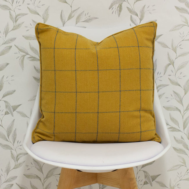 Ochre - Close up - Furn Ellis Windowpane Check Cushion Cover