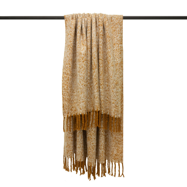Gold - Front - Furn Weaver Throw with Herringbone Design