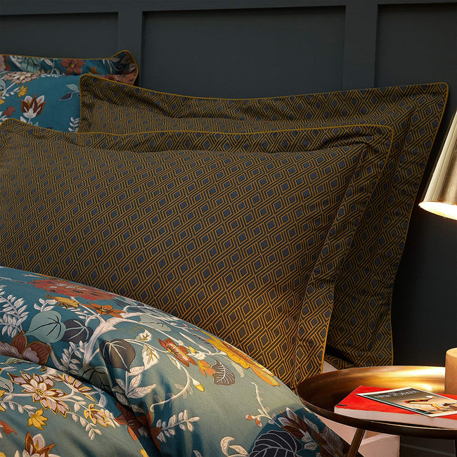 Teal - Side - Paoletti Bloom Pillowcase (Pack of 2)