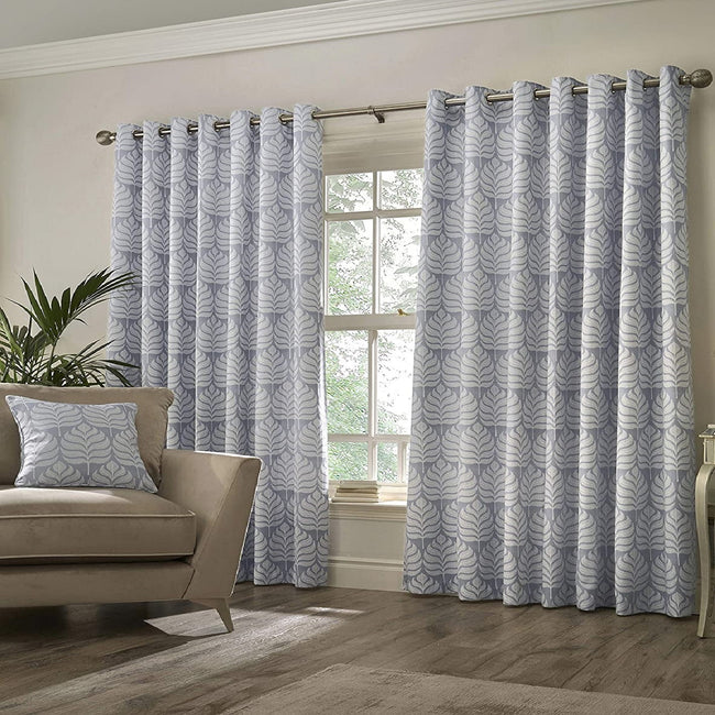 Blue - Front - Paoletti Horto Eyelet Curtains