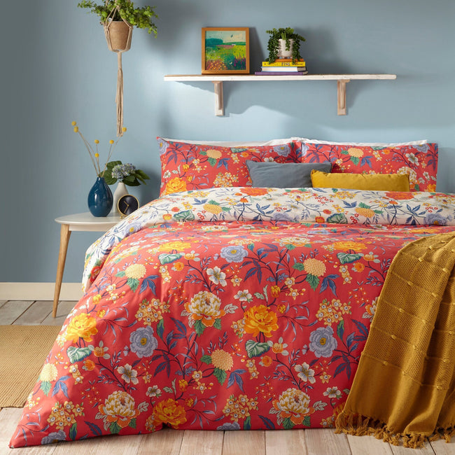 Red - Back - Furn Azalea Floral Duvet Set