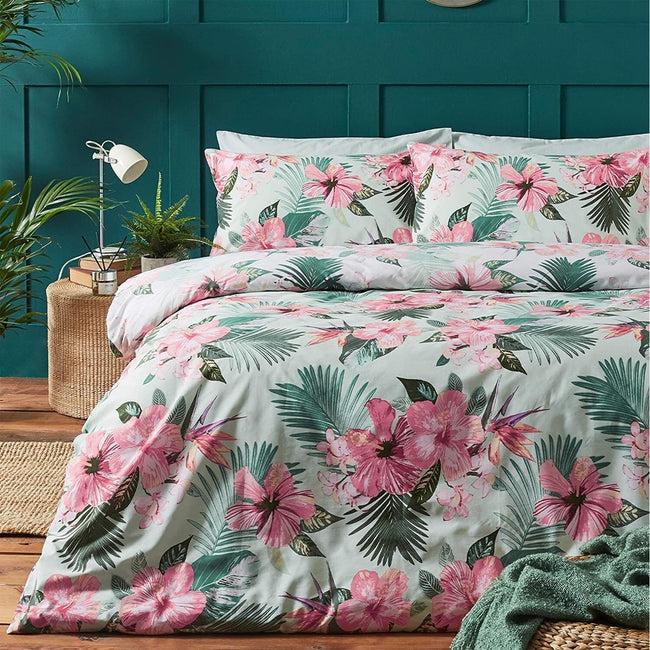 Green-Pink - Back - Furn Floral Hibiscus Duvet Set