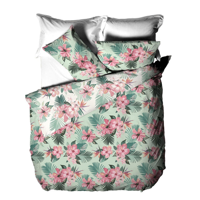 Green-Pink - Front - Furn Floral Hibiscus Duvet Set