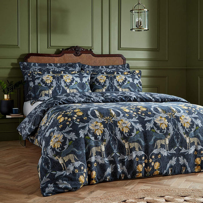 Blue-Gray-Yellow - Back - Paoletti Nouvilla Cheetah Duvet Set