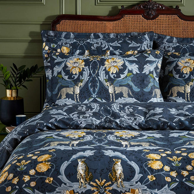 Blue-Gray-Yellow - Close up - Paoletti Nouvilla Cheetah Duvet Set