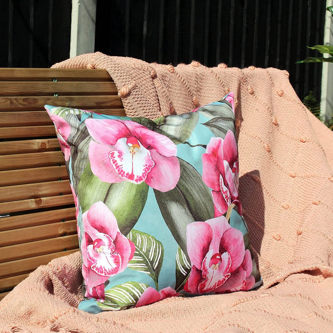 Duck Egg Blue - Side - Evans Lichfield Orchids Outdoor Throw Pillow Cover