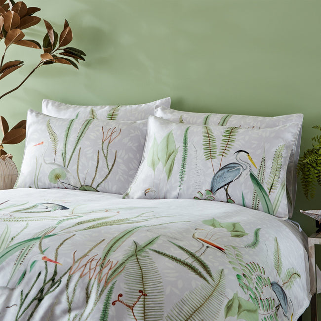White-Green-Gray - Back - Paoletti Aaliyah Botanical Duvet Set