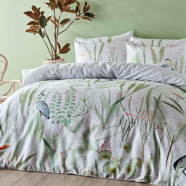 White-Green-Gray - Pack Shot - Paoletti Aaliyah Botanical Duvet Set
