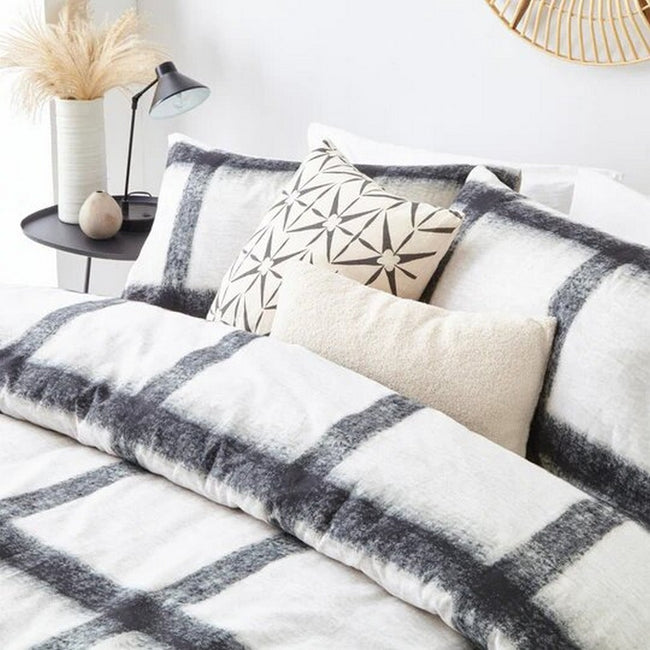 Natural-Black - Side - The Linen Yard Mohair Checked Duvet Set
