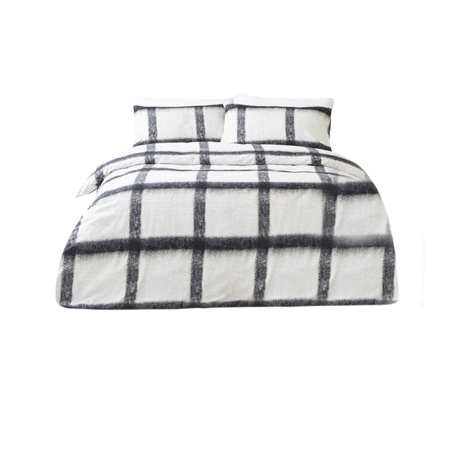 Natural-Black - Front - The Linen Yard Mohair Checked Duvet Set