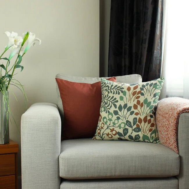 Green-Brown-Cream - Lifestyle - Paoletti Elowen Botanical Throw Pillow Cover