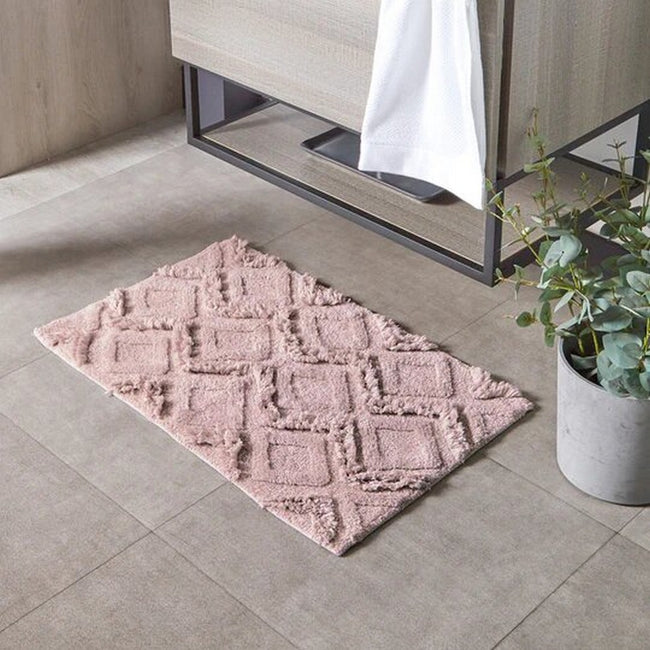 Blush - Back - The Linen Yard Diamond Tufted Bath Mat