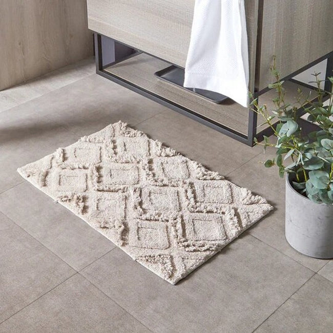Ivory - Back - The Linen Yard Diamond Tufted Bath Mat