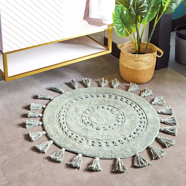 Sage - Back - Furn Circle Tassel Mandala Bath Mat