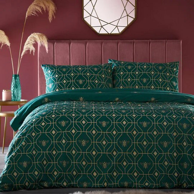 Emerald Green - Back - Furn Bee Deco Geometric Duvet Set