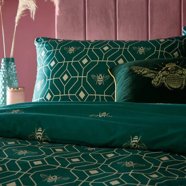 Emerald Green - Side - Furn Bee Deco Geometric Duvet Set