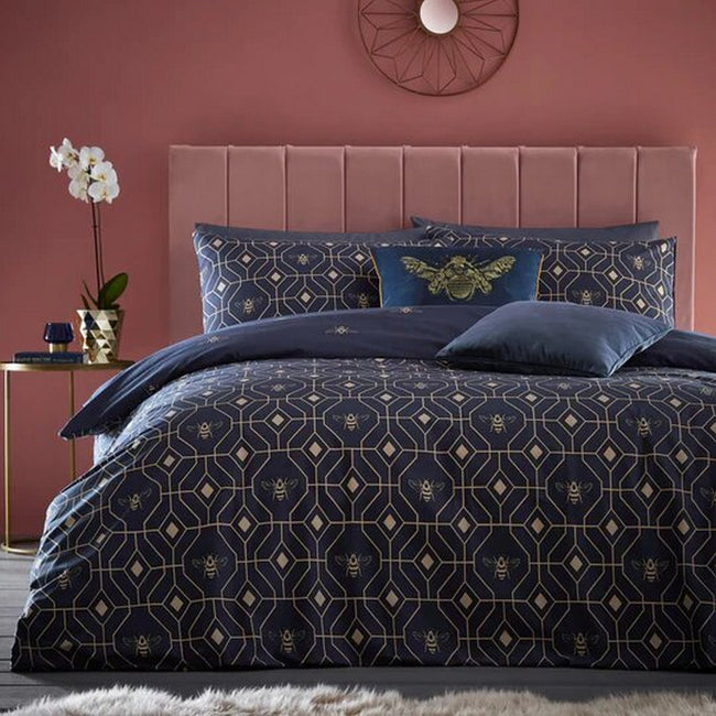 Navy - Front - Furn Bee Deco Geometric Duvet Set