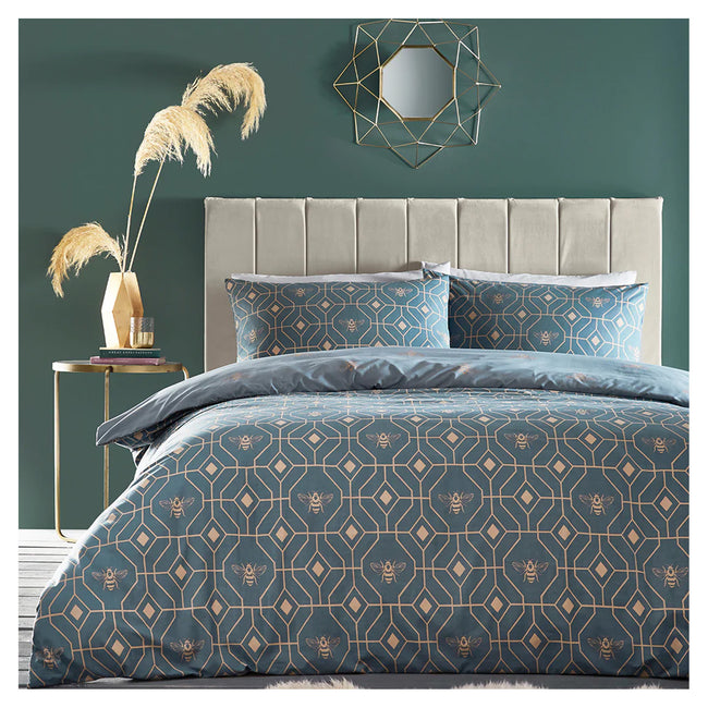 French Blue - Front - Furn Bee Deco Geometric Duvet Set