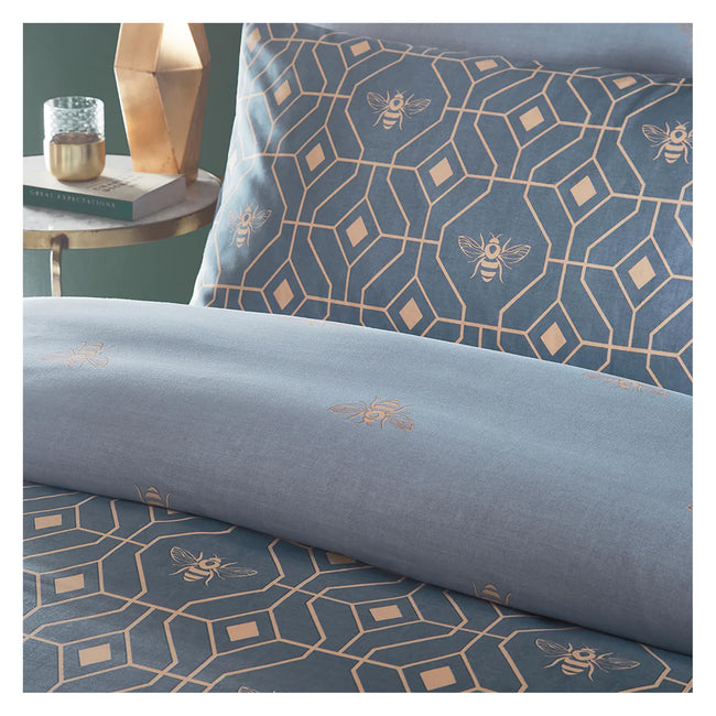 French Blue - Back - Furn Bee Deco Geometric Duvet Set