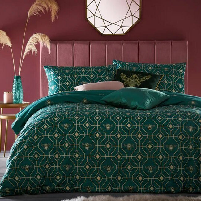 Emerald Green - Front - Furn Bee Deco Geometric Duvet Set