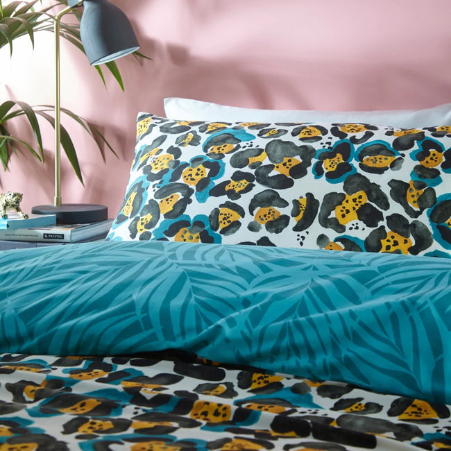 Teal - Side - Furn Ayanna Leopard Print Duvet Set