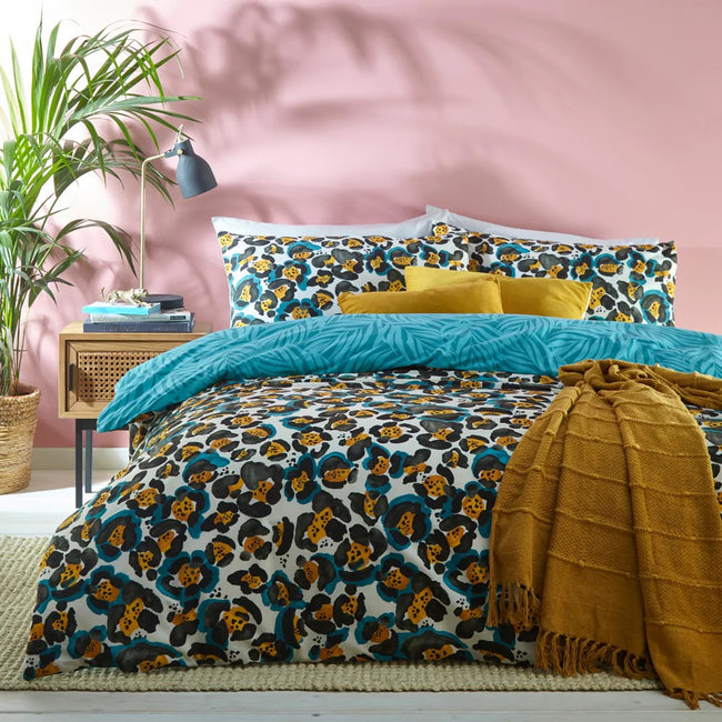 Teal - Lifestyle - Furn Ayanna Leopard Print Duvet Set
