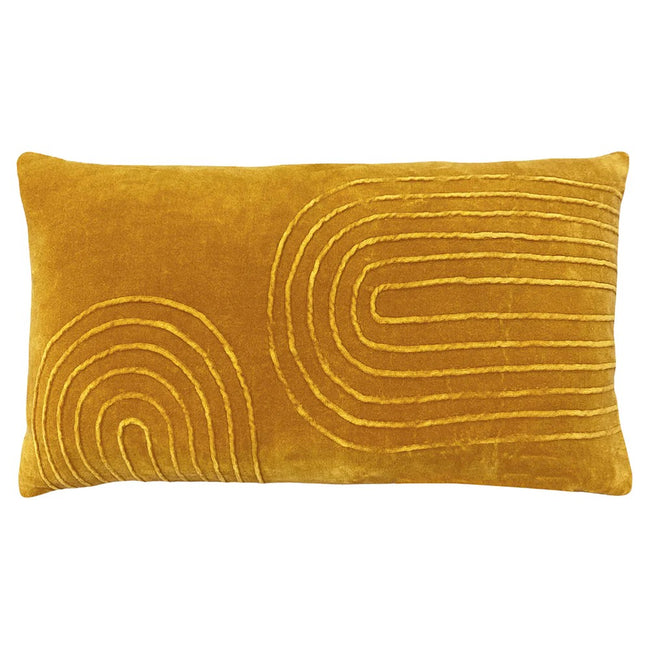 Ochre Yellow - Front - Furn Mangata Velvet Rectangular Throw Pillow Cover