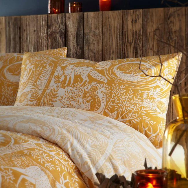 Ochre Yellow - Back - Furn Winter Woods Animals Duvet Set