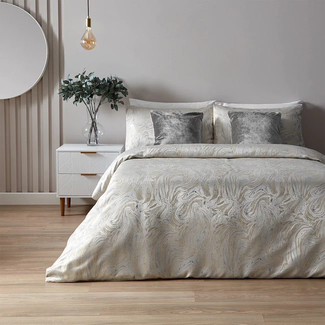 Oyster - Back - Paoletti Jacquard Marble Duvet Set