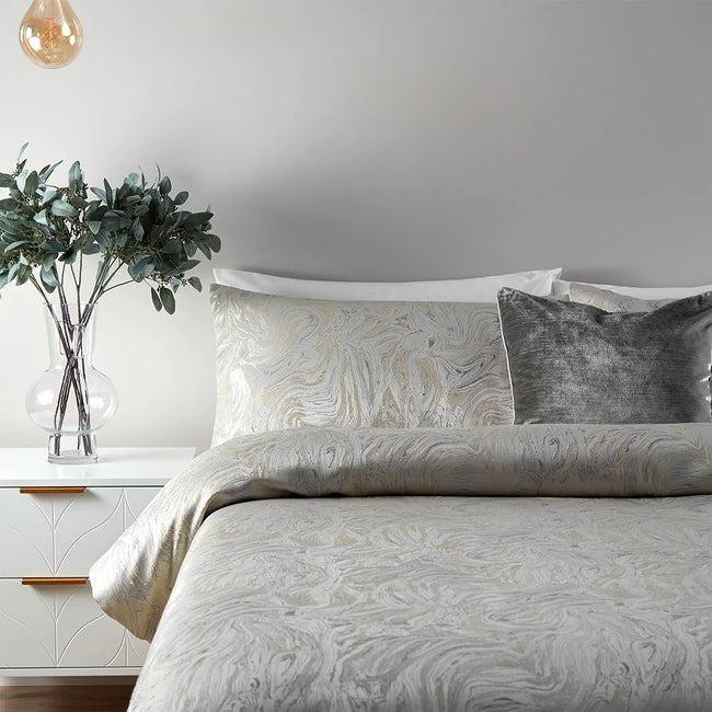 Oyster - Side - Paoletti Jacquard Marble Duvet Set