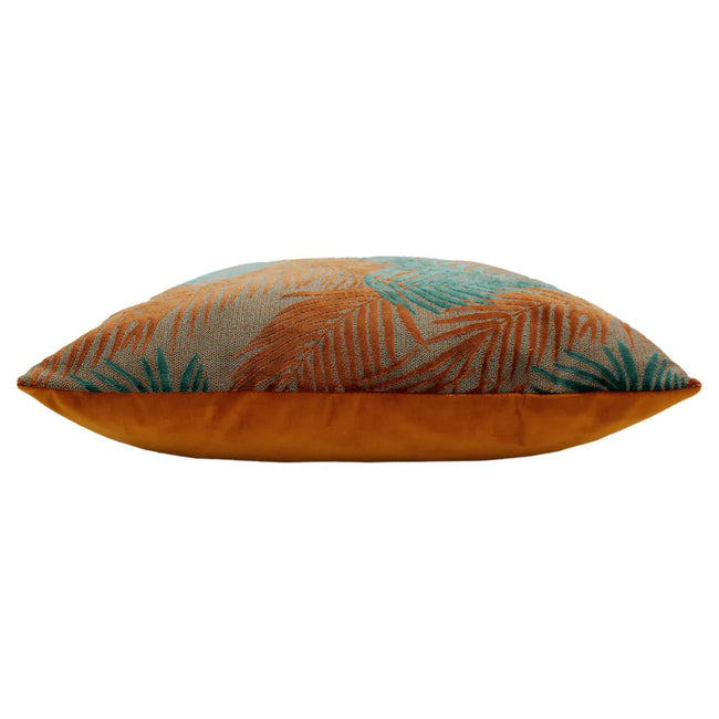 Teal-Rust - Side - Paoletti Palm Grove Jacquard Square Throw Pillow Cover