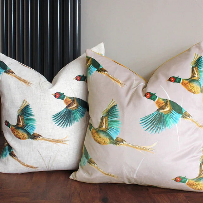 Cream-Brown-Blue - Lifestyle - Evans Lichfield Country Pheasant Throw Pillow Cover