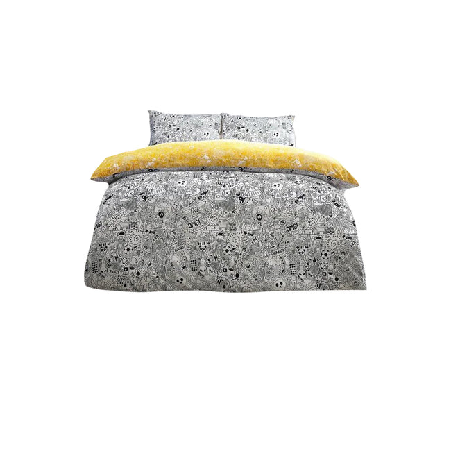 White-Black - Front - Style Lab Doodle Duvet Set