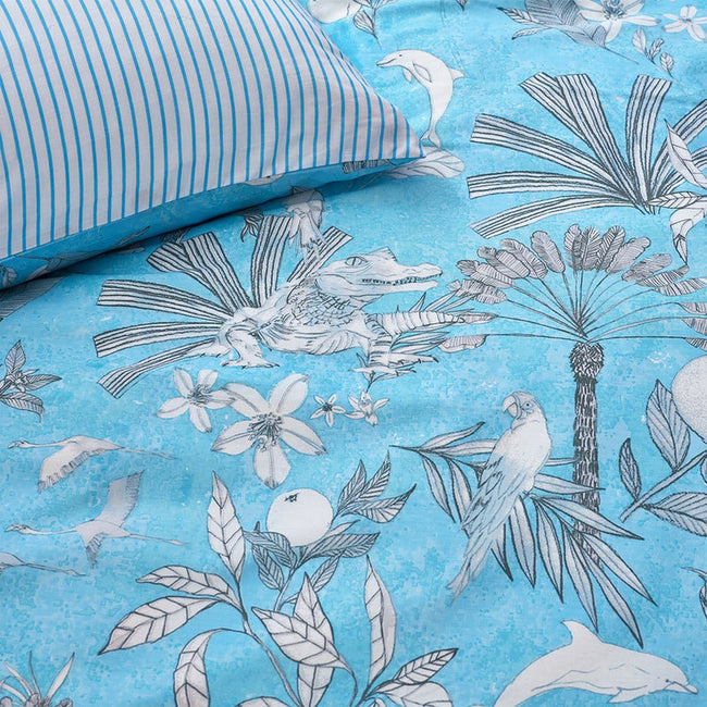 Pool Blue - Side - Furn Colony Palm Leaf Duvet Set