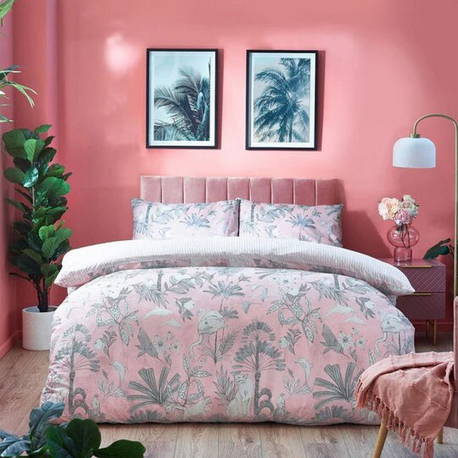 Pink - Front - Furn Colony Palm Leaf Duvet Set