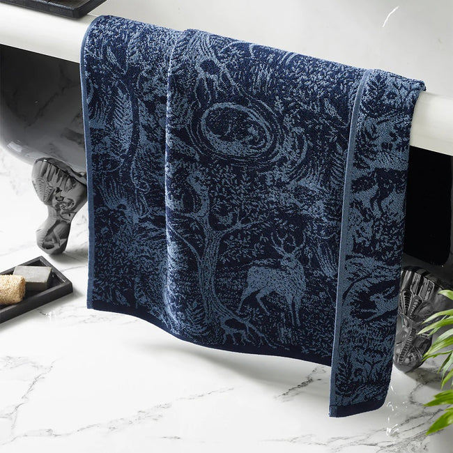 Midnight - Side - Furn Winter Woods Animals Jacquard Bath Towel